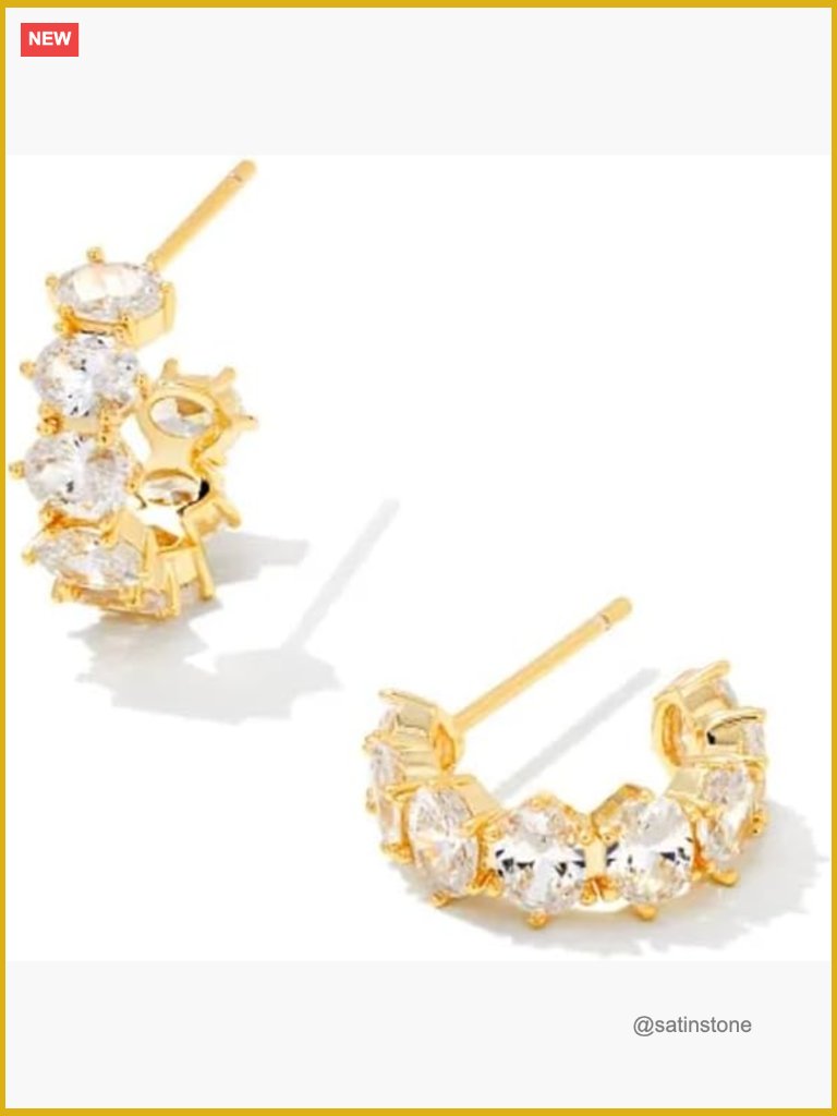 Crystal Huggie Earrings 14k Gold Plated Brass Cubic Zirconia Lever Back